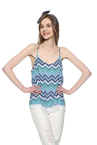 Game Of Love Women's Summer A-Line Spaghetti Strap Lace Hem U-Neck tank top