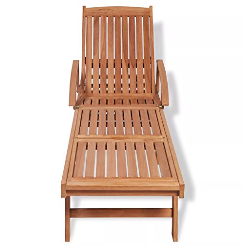 Fesjoy Sun Lounger Adjustable Reclining Wooden Sunlounger Solid Teak Wood Patio Sunbed Beach Chair Deck Chair Pool Sauna Furniture - Thumbnail 7
