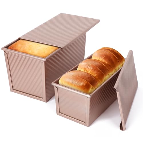 VINATO Set of 2 Bread Mould in Cassette, 21 x 12 x 11.7 cm + 19 x 9.5 x 8 cm Bread Mould with Carbon Steel Lid