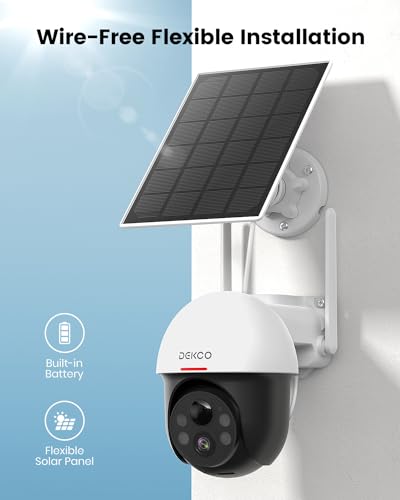 DEKCO Outdoor Security Camera Wireless, Camera Surveillance Exterieur, Solar and Battery Powered, Panoramic Pan Tilt Zoom, Auto Tracking, 2K Night Vision, Spotlight, 2-Way Talk, 2 Pack