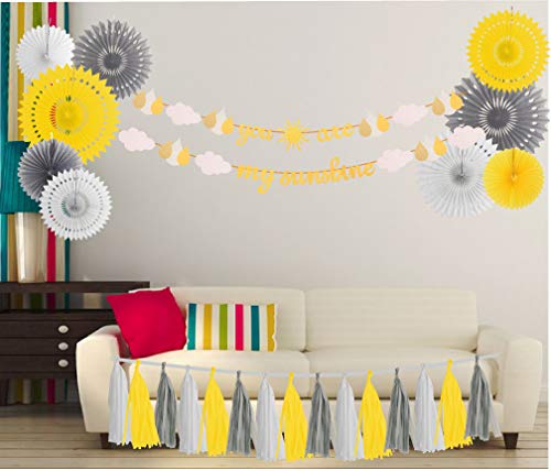 You Are My Sunshine Gold Glitter Banner With Sun And Cloud