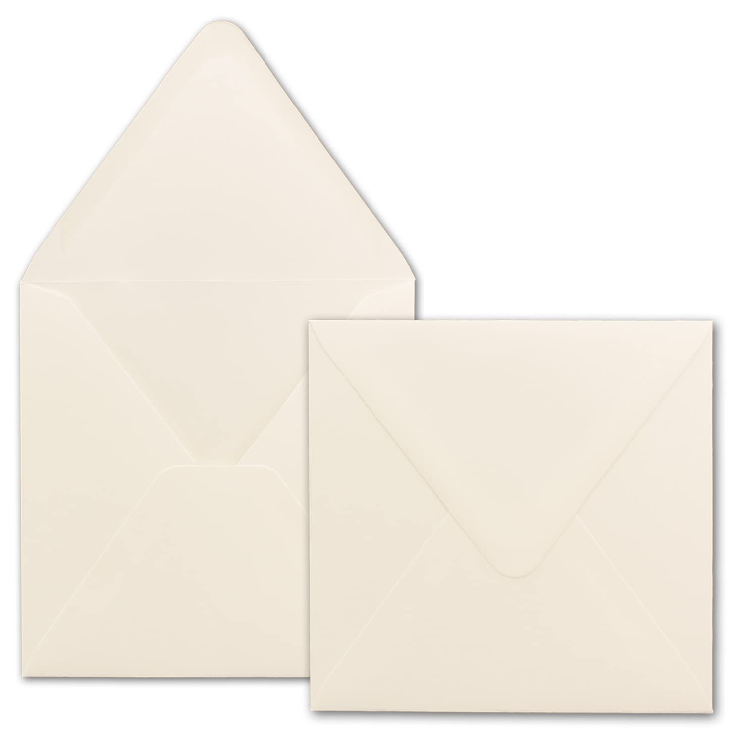 "NEUSER PAPIER" 50 square envelopes in cream 14.5 x 14.5 cm wet glue with pointed flap 120 grams/m² Brand: NEUSER PAPIER