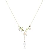 Caiyao Lily of The Valley Rose Flower Leaf Necklace Drop Dangle Earring Bracelet Set for Women Mom Friend Mother Vintage Tassel Chain Necklace Bride Wedding Spring Summer Jewelry Birthday Gift