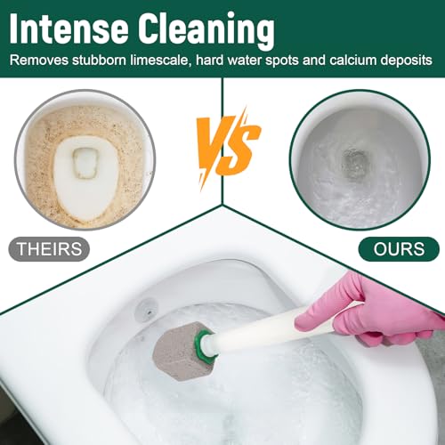 Pumice Stone Toilet Cleaner, Pack of 10 Toilet Cleaning Block with 1 Handle, Cleaning Stone for Toilet, Bathroom, Kitchen & Swimming Pools, Stubborn Stains, Limescale & Urine Stone