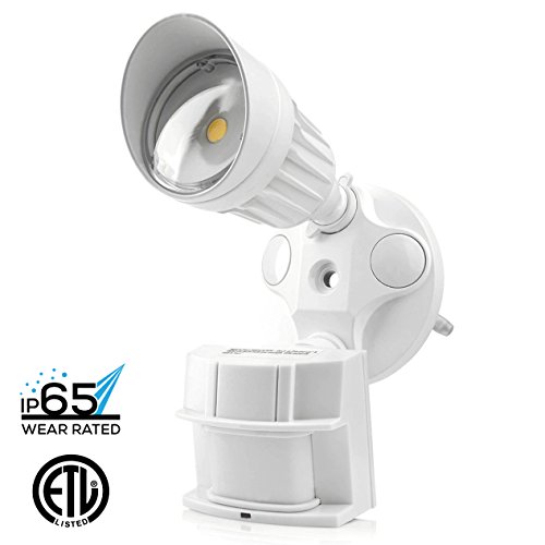 Hyperikon LED Security Light, 10W (75W Equivalent), 900lm, 5000K (Crystal White Glow), Waterproof IP65 & UL, 40° Beam Angle, CRI 80+, Adjustable Head, 120v, Infrared Sensor Activated