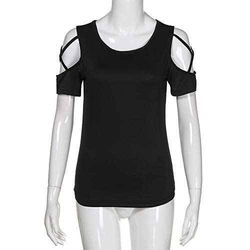 Women's Solid Color Off-Shoulder Short Sleeve Top Summer T-Shirt Top Blouse Black