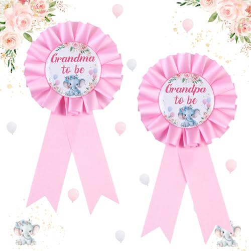 Diartpaint Elephant Baby Shower Badge Pins, Floral Elephant Grandpa Grandma to Be Tinplate Pins Gender Reveal New Grandparents Buttons, Animals Theme Baby Shower Decor Supplies