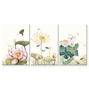 Wall26-3 Panel Canvas Wall Art- Simple and Elegant Lotus -Giclee Painting Wall Bedroom Living Room Home Decoration - 16"x24" x 3 Panels