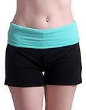 HDE Women's Yoga Workout Shorts Exercise Mini Hot Shorts (Black and Teal, XX-Large)