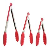 Ankosen Premium Silicone Kitchen Tongs 3-Pack (7-Inch,9-Inch & 12-Inch), Heavy Duty, Stainless Steel Kitchen Tongs, BBQ Tong, Cooking, Salad Tongs (Red)