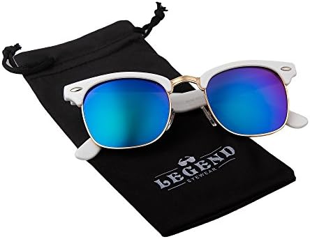 Classic Clubmaster Retro Sunglasses (White, Blue Green Flash)
