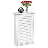 Yaheetech White Wood Bathroom Wall Mount Cabinet Toilet Medicine Storage Organizer Single Door with Height Adjustable Shelves