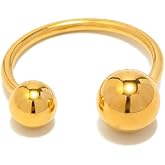 NewZenro 18K Real Gold Plated Ball Statement Open Ring Dainty Minimalist Stainless Steel Double Balls Promise Adjustable Finger Band Engagement Rings for Women Her Girlfriend Jewelry Gifts