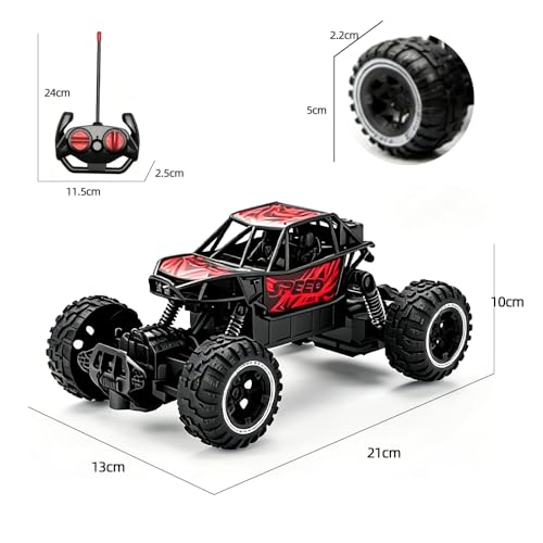 Carro de Controle Remoto Off-road, Recarregável, para Todos os Tipos de Terreno, com Faróis, Brinquedo Infantil para Atividades ao ar Livre (Vermelho e Preto)