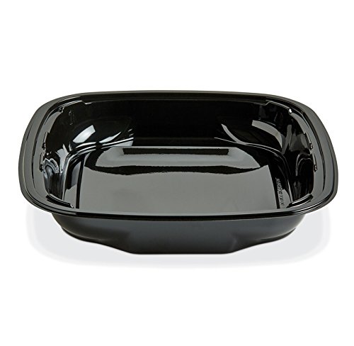 PLACON Fresh'n Clear Selectables 9â€³ Kit: 32 oz Black Plastic Base with 2-Compartment Black Insert and Flat Clear Overcap Lid, (50 SETS), PET Material