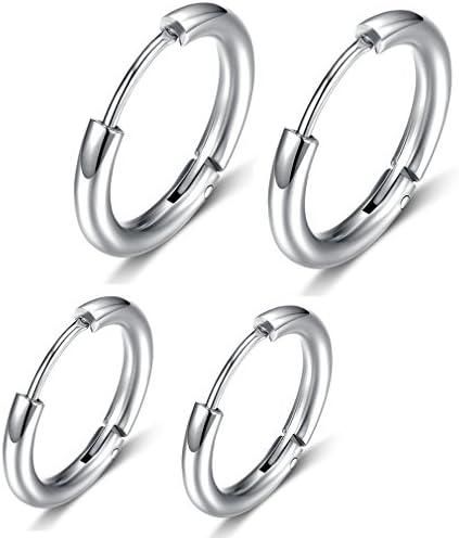 Calors Vitton 2 Pairs 316L Surgical Stainless Steel Cartilage Huggie Hoop Earring for Men Women Small Endless Hoops Silver 0810