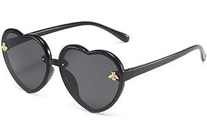 JINHUIBBA Kids Heart shaped Sunglasses Cute Bee Frame Age 3-10 UV400 Protection Fashion Sunnies for Outdoor Summer