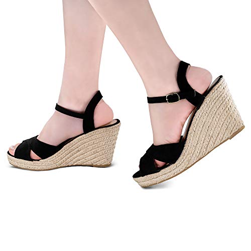 TF STAR Jute Rope Wedge Sandals for Women,Women Platform Summer Shoes