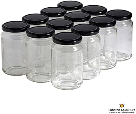 12 Pots Verre 500 G Avec Capsule Couvercle Noir Amazon Fr Animalerie