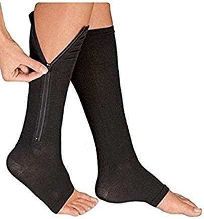 Mxinran Compression Socks, New Compression Zipper Sox Socks Stretchy Zipper Leg Support Unisex Open Toe Knee Stockings,1Pack