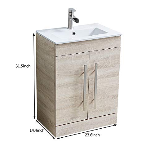 24 Inch Modern Grey Wood Grain Bathroom Vanity Bath Vanity with Sink