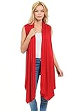 Iconic Luxe Women's Soft Premium Jersey Sleeveless Asymmetrical Open Front Cardigan X-Large Red
