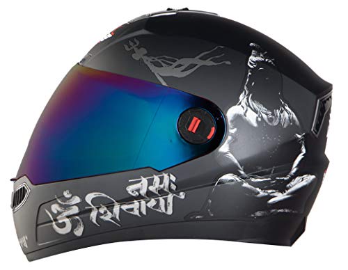Steelbird SBA-1 Mahadev Full Face Helmet in Matt Finish with Chrome Visor (Medium 580 MM, Black/White)