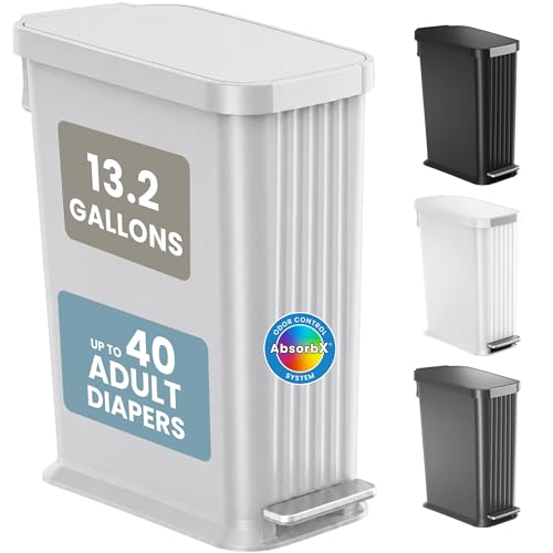 Patented 13 Gallon STEP Adult Diaper Pail, Fits Kitchen Bags, Odor Filter Trash…