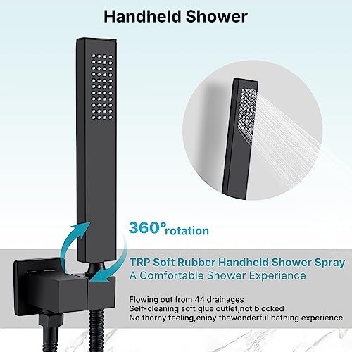 Namuoto Black Shower Systems, Complete Shower Set with Built-in Mixer, Square Rain Shower, 24.5 x 24.5 cm