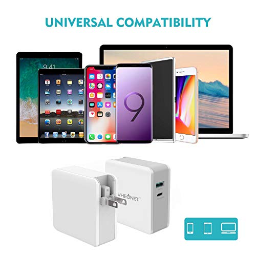 Quick Charge 3.0 USB C Charger 2-Port 45W PD Wall Charger Travel Adapter with Foldable Plug for MacBook, iPhone Xs/XS Max/XR, Samsung Galaxy S8 / S8+ / Note8 and More (White)