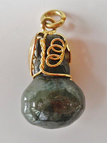 Pen#010 Natural Green Jade Pendent..Bottle Gourd Shape..decorated with Brass Grapevine**lovely**