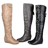Brinley Co. Womens Buckle Detail Inside Pocket Faux Leather Boots