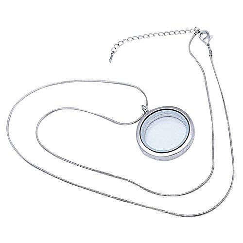 Happy Hours Glass Floating Charm Memory Locket Necklaces / 30mm Round Pendant Necklaces with 60cm Snake Chain for Girlfriends, Mother, Wife, Valentines Day(White)