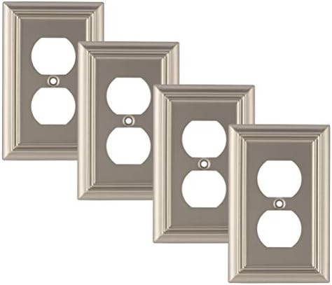 Pack of 4 Wall Plate Outlet Swap Covers by SleekLighting | Ornamental Satin Nickel | Number of Types: Decorator/Duplex/Toggle / & Combo | Measurement: 1 Gang Duplex
