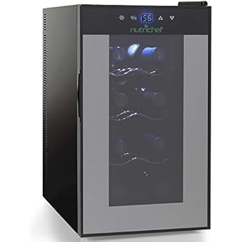 NutriChef 8 Bottle Electric Countertop Wine Cooler Refrigerator Beverage Chiller Cellar Fridge with Thermoelectric Cooling System & Digital Touchscreen Display Panel 25 Liter Storage PKTEWC80, Silver