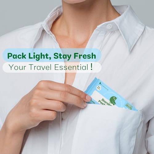 Flushable Travel Size Wet Wipes - Mini, Plastic Free & Unscented, Moist Toilet Paper for Travel with 99% Water, Hypoallergenic for Sensitive Skin, Pocket Size, 48 Pieces (8 Packs)