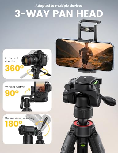 Lamicall 67inch Camera Tripod, Camera Stand - [Patented Rapid Leg Deployment] 170cm Lightweight Travel Tripod Camera, 3-Way Head 8kg Max Load, with Holder & Carry Bag, for DSLR, GoPro