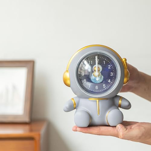 COORFORMER ASTRONAUT DESK CLOCK PIGGY BANK/SAVINGS JAR, KIDS ROOM SPACE THEME DECOR, CHILDREN CLOCK FOR HOME SCHOOL BEDROOM LIVING ROOM, FOR BOYS AND GIRLS GIFT – REMOVABLE BATTERY OPERATED – GRAY
