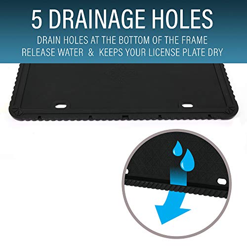 LotFancy Silicone License Plate Holder, 2PCS License Plate Frames with Mounting Accessories, Universal American Car Plate Cover, Black, Rust-Proof, Weather-Proof and Rattle-Proof