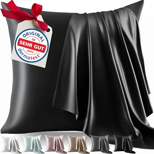 Welldora Kissenbezug 60x60 | 100% Seide 22 Momme, Bettwäsche Graphitschwarz