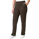 Mondetta Women's Pull-On Herringbone Straight Leg Pants with Pockets (US, Alpha, XXLarge, Regular, Regular, Brown)