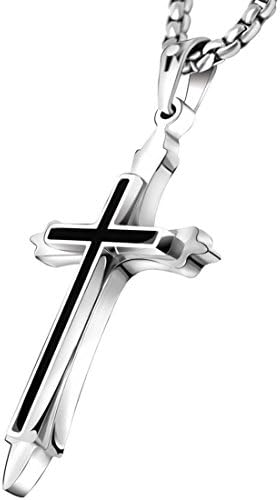 Juvel Jewelry Cool Cross Pendant 22 Inchs Necklace Titanium Stainless Steel Big Size for Religious