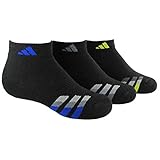 adidas Boys Cushion Low Cut Socks (Pack of 3), Black/Bold Blue - Light Onix - Semi Solar Yellow, Large