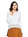 PERSUN Women White Lace Hem Long Sleeve Plain Blouse,Small