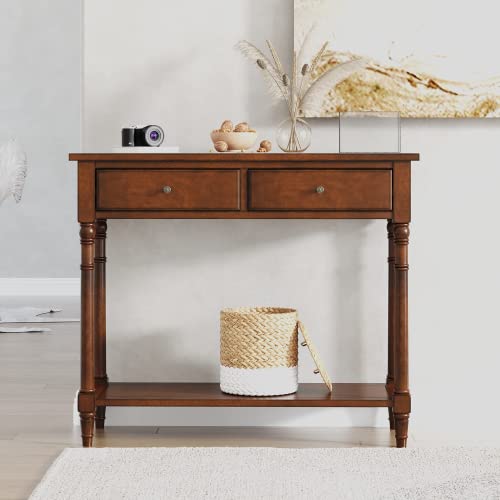 LEEMTORIG Console Table with 2 Drawers, Solid Wood Entryway Table with