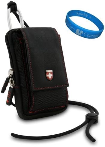 Swiss Leatherware Black Nylon Protective Camera Carrying Case with Removable Carbineer and lanyard for Leica V-Lux 40 / Leica V-Lux 20 / Leica X1 / Leica D-LUX 4 / Leica C-LUX 3 Point & Shoot Digital Cameras + SumacLife TM Wisdom Courage Wristband