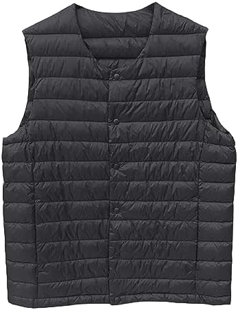 SWJGLITTR Men's Down Vest Male Collarless Lightweight Puffer Vest