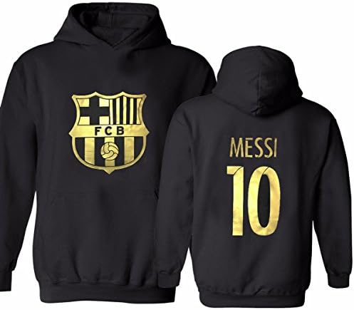 FC Barcelona Lionel Messi #10 Soccer Futbol Jersey Men's Sweatshirt Hoodie (Adult Medium, Black)