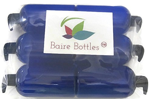 BLUE PLASTIC LOTION PUMP BOTTLES - 8 OZ REFILLABLE Black LOTION Pumps - 6 Pack, BONUS 6 Damask Gift Tags - PET, Lightweight, BPA Free - ORGANIZE Soap, Shampoo, Lotion with a Clean, Clear Look