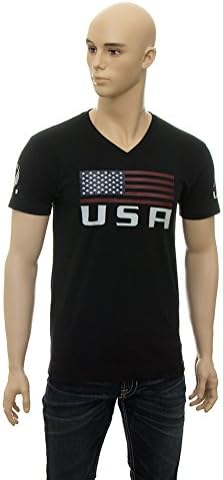 Mens Small S Eagle Eye Armor Soft Premium Slim Fit Sueded Cotton Poly Blend 4.3 Oz V Neck T Shirt Tee USA Flag Print